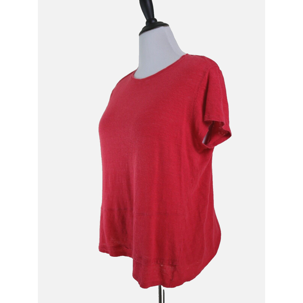 J Jill Size L Love Linen Slub Knit Tee Shirt Asymmetrical Hem Red